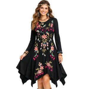 Johnny Was NWT Amarylla Embroidered Cotton Knit Midi Dress XS